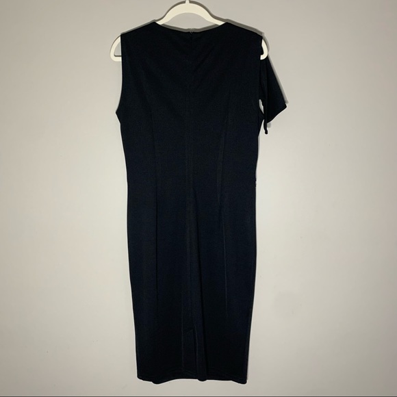 NWT Vfemage black ruffle sleeve ruched waist sheath midi dress. Black. Size 16 - Picture 3 of 5